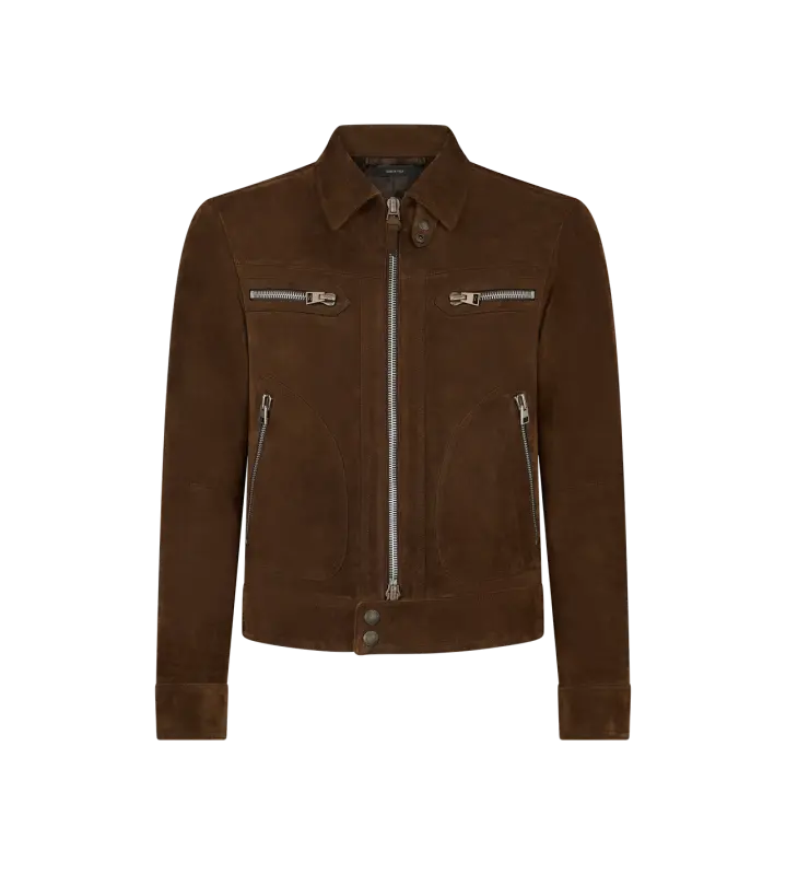 SUEDE FOUR POCKET ZIP BLOUSON DARK OLIVE online